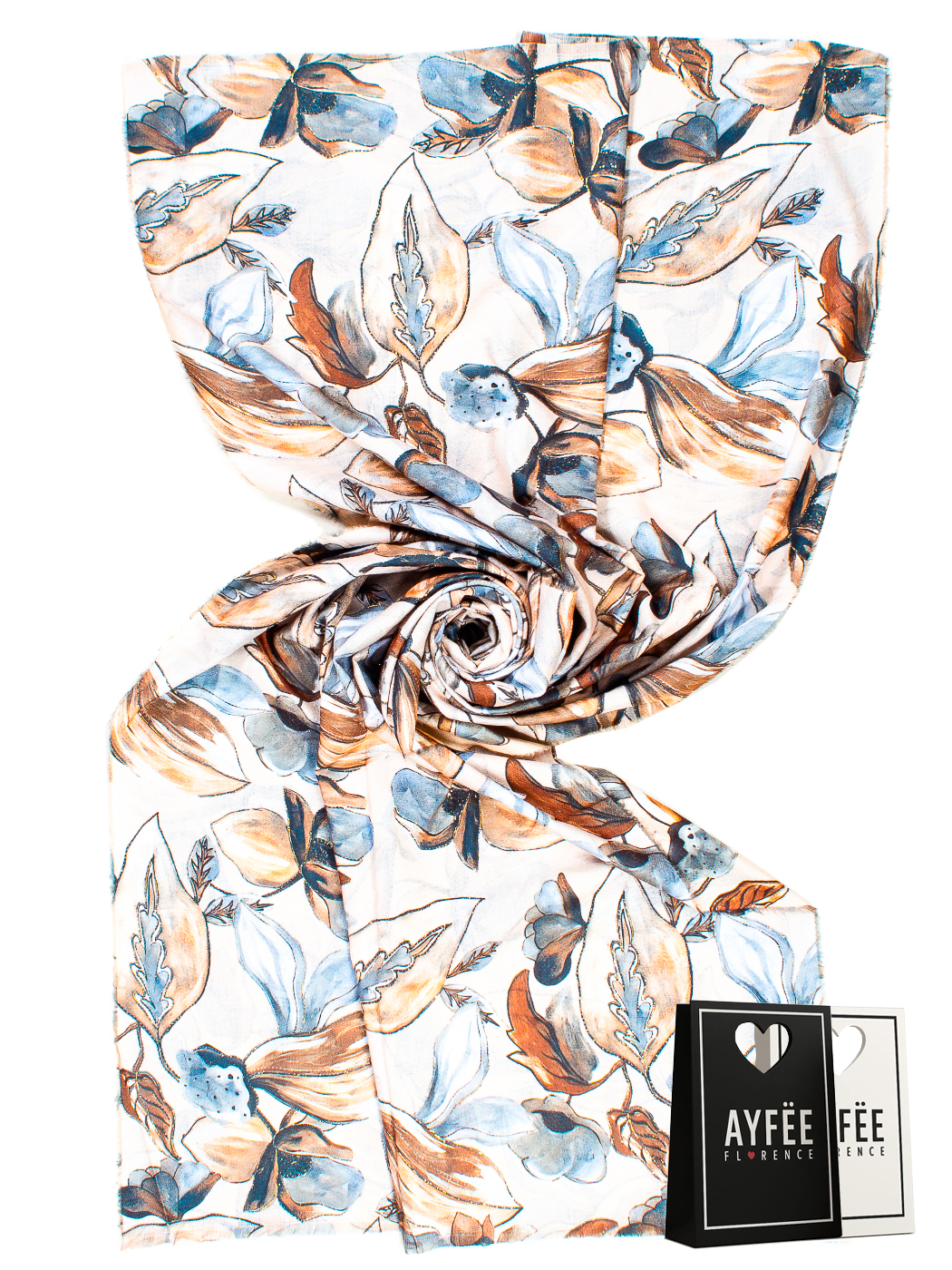 STOLA STAMPA LEAVES CON GLITTER CM 75X180 100%VI MADE IN PRC     - BEIGE